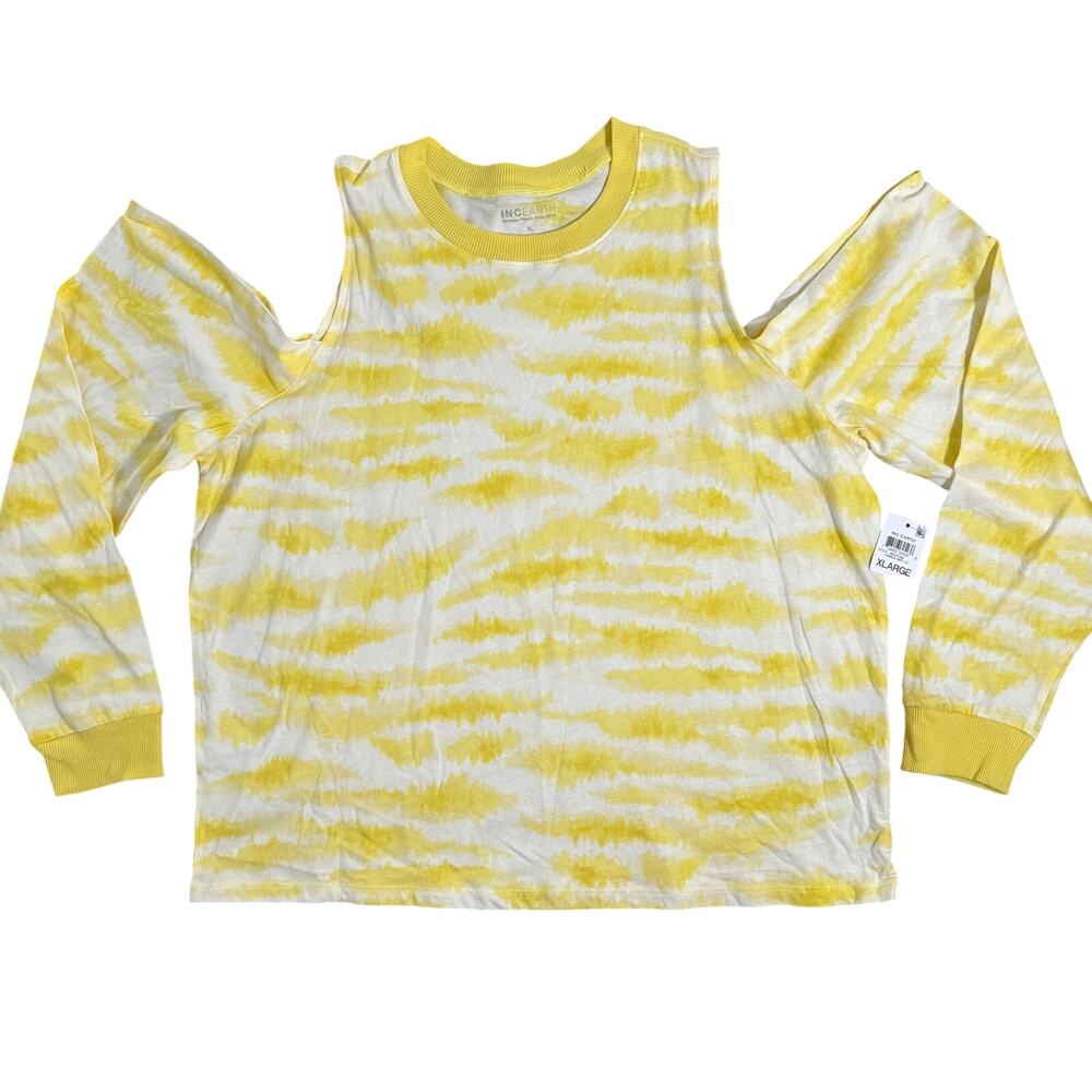 INC Intl Concept Earth Organic Cotton Cold Shoulder Tshirt Jungle Riff Yellow XL